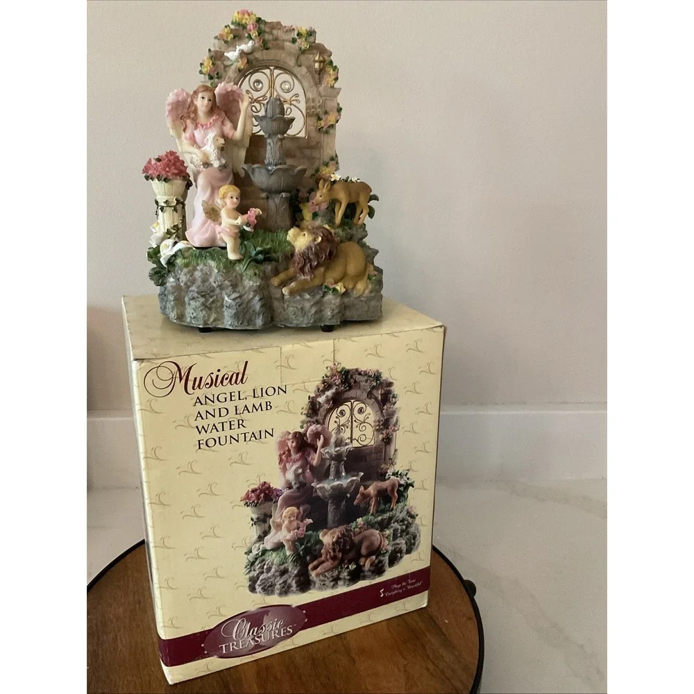 Classic Treasures Musical Angel Lion Lamb Water Fountain Everything is Beautiful